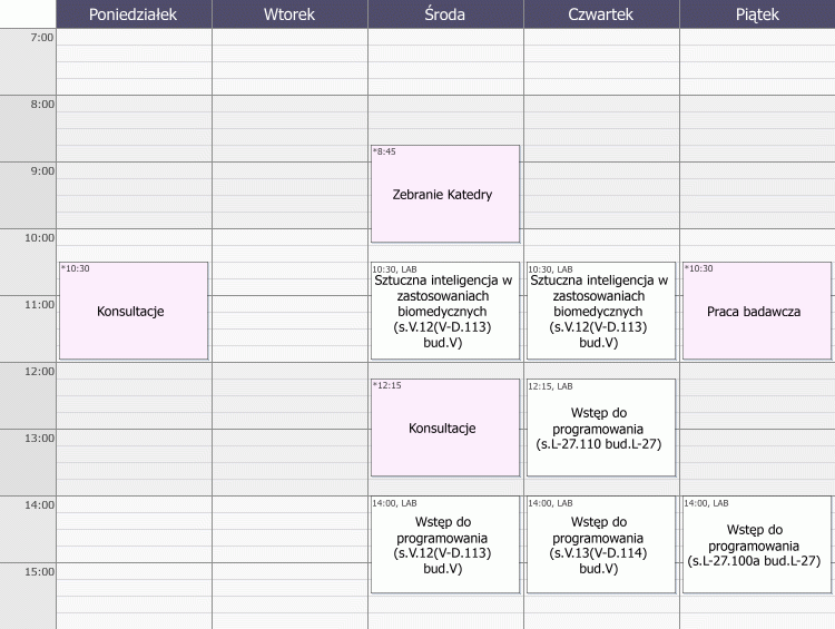 Rozkład zajęć z terminami konsultacji